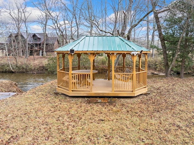 deck featuring a water view