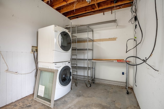 198 Hollow Log Trl, Ellijay, GA 30536 - laundry room with stacked washing machine and dryer