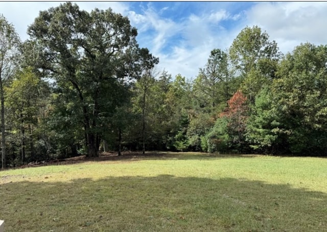 view of yard with a forest view