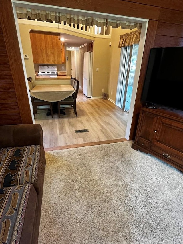 96 Stag Leap Dr, Cleveland, GA 30528 - living room featuring baseboards, light wood finished floors, and light carpet