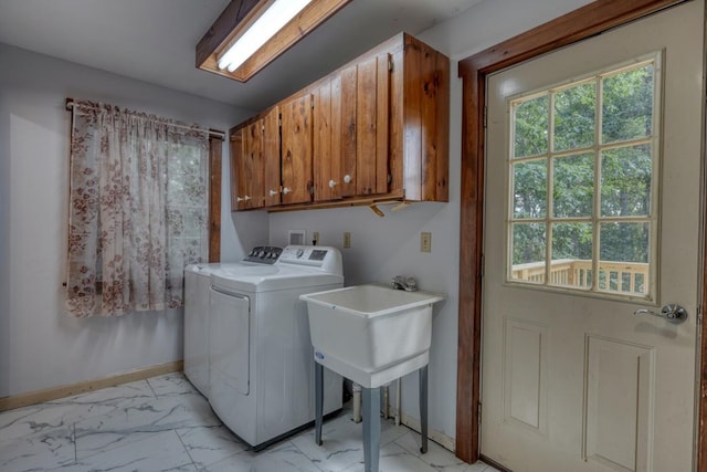 432 Jewell Mason, Blairsville, GA 30512 - washroom with washing machine and dryer, cabinet space, and light marble finish flooring