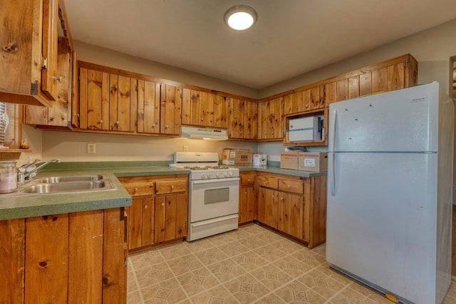 432 Jewell Mason, Blairsville, GA 30512 - kitchen featuring white appliances, under cabinet range hood, and brown cabinetry