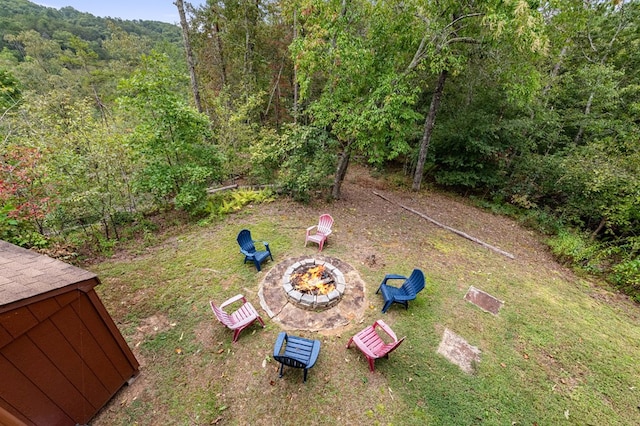 aerial view with a wooded view