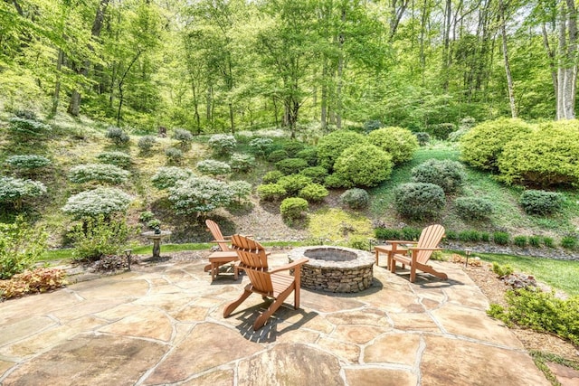 view of patio with an outdoor fire pit