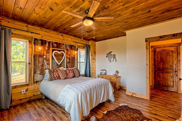 bedroom featuring wood ceiling, baseboards, and wood finished floors