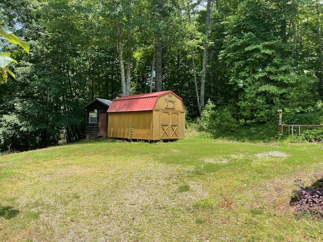 view of yard featuring a shed