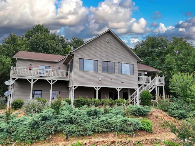 645 E Double Knob Dr, Hayesville, NC 28904 - back of house with stairway and a wooden deck