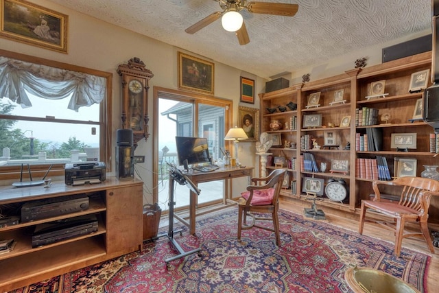 645 E Double Knob Dr, Hayesville, NC 28904 - office featuring ceiling fan, wood finished floors, and a textured ceiling