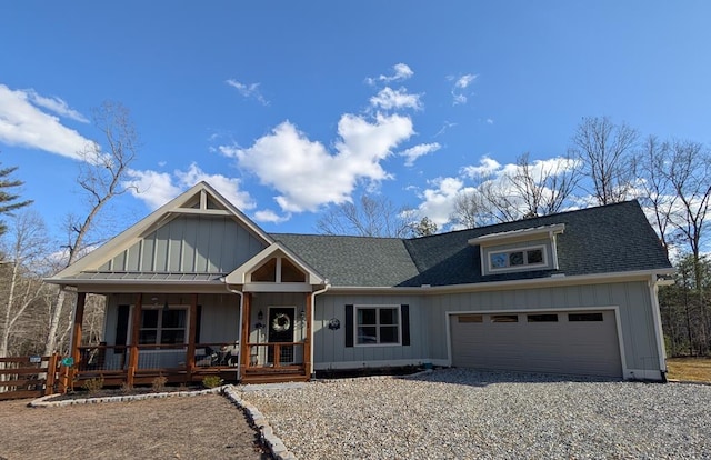 181 Charles Ln, Morganton, GA 30560 - view of front of property with covered porch, board and batten siding, an attached garage, driveway, and roof with shingles