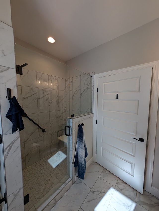 181 Charles Ln, Morganton, GA 30560 - full bath featuring marble finish flooring, a shower stall, and recessed lighting