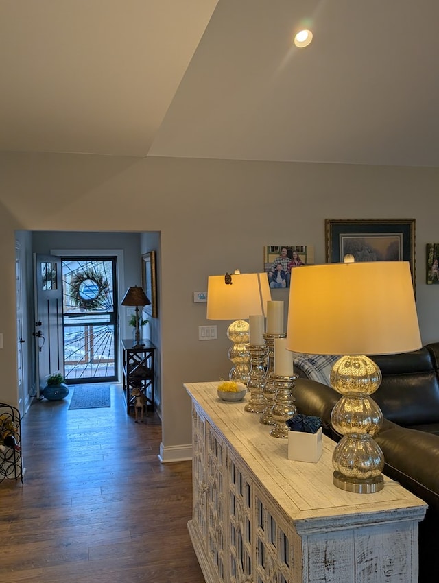 181 Charles Ln, Morganton, GA 30560 - hall with baseboards, dark wood finished floors, recessed lighting, and lofted ceiling