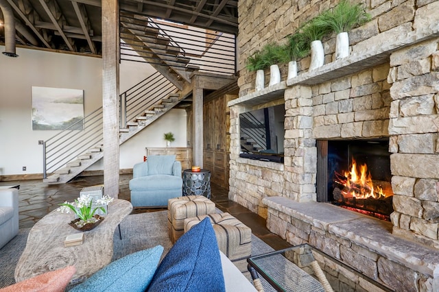 view of patio / terrace featuring a fireplace