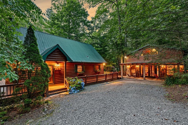 77 Old Covered Bridge Rd, Cherry Log, GA 30522 - chalet / cabin with a porch, a metal roof, and driveway