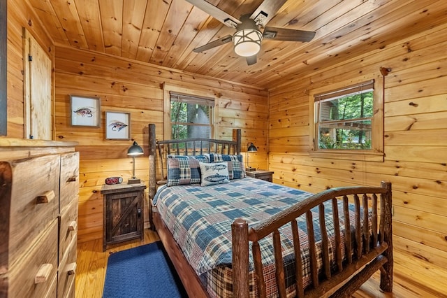 77 Old Covered Bridge Rd, Cherry Log, GA 30522 - bedroom featuring multiple windows, wood walls, light wood-style flooring, and wood ceiling