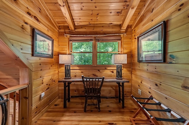 77 Old Covered Bridge Rd, Cherry Log, GA 30522 - office area with wooden ceiling, light wood-style floors, and wood walls