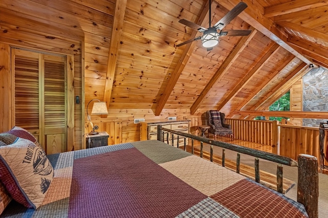 77 Old Covered Bridge Rd, Cherry Log, GA 30522 - bedroom featuring wooden walls and wood ceiling