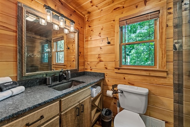 77 Old Covered Bridge Rd, Cherry Log, GA 30522 - full bath featuring vanity, wood walls, wood ceiling, and a tile shower
