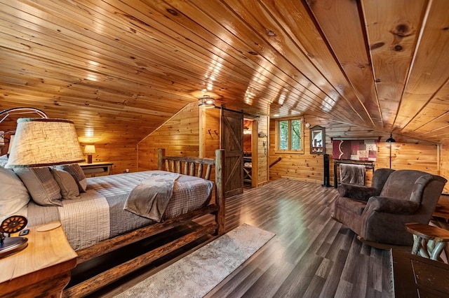 77 Old Covered Bridge Rd, Cherry Log, GA 30522 - bedroom featuring wooden walls, vaulted ceiling, wood finished floors, and wood ceiling