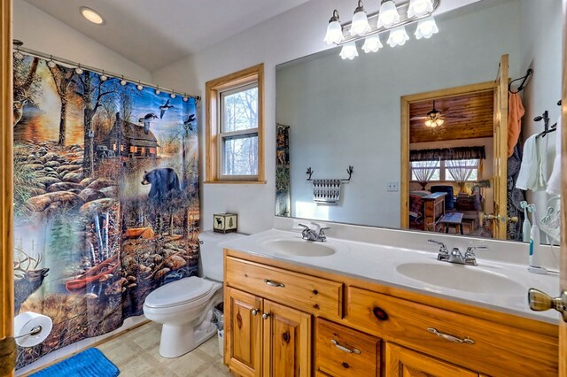 full bathroom with toilet, a healthy amount of sunlight, and a sink