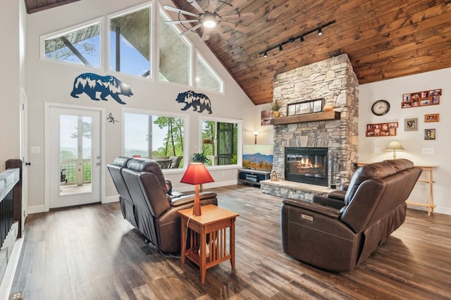 774 Hickory Ridge Dr, Ellijay, GA 30540 - living area with a stone fireplace, a wealth of natural light, and high vaulted ceiling