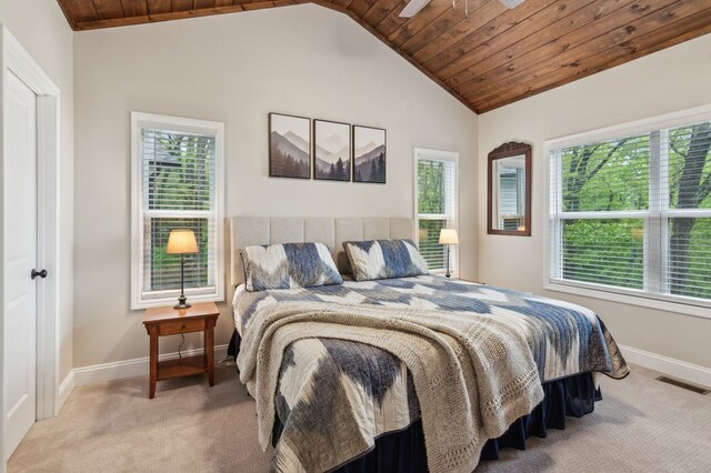 774 Hickory Ridge Dr, Ellijay, GA 30540 - carpeted bedroom with baseboards, wood ceiling, lofted ceiling, and visible vents
