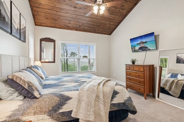 774 Hickory Ridge Dr, Ellijay, GA 30540 - bedroom with a ceiling fan, carpet, vaulted ceiling, and wooden ceiling