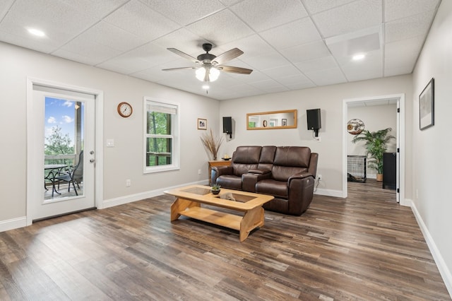 774 Hickory Ridge Dr, Ellijay, GA 30540 - living room with a ceiling fan, a paneled ceiling, and dark wood-style flooring