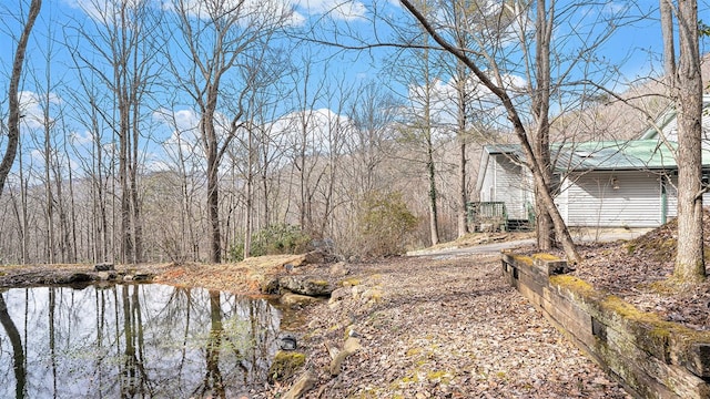 view of yard with a view of trees