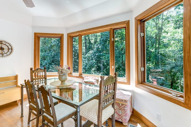 dining space with hardwood / wood-style flooring