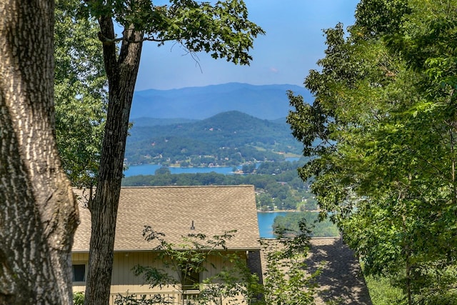 view of mountain feature featuring a water view