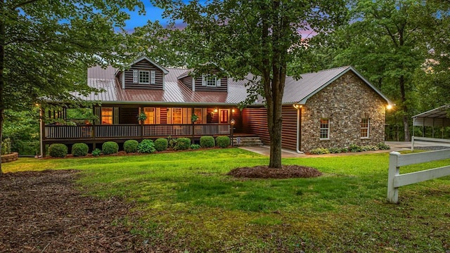 exterior space featuring a yard and a carport