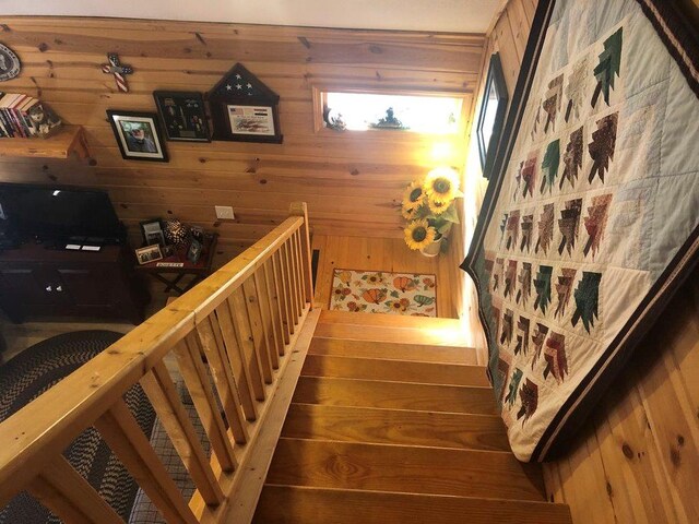 147 Blair Oaks Dr, Blairsville, GA 30512 - staircase with wooden walls