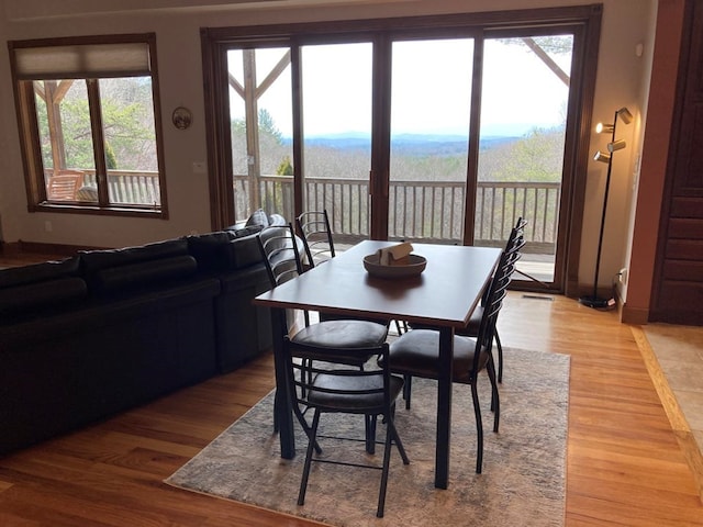 dining space featuring light wood-type flooring