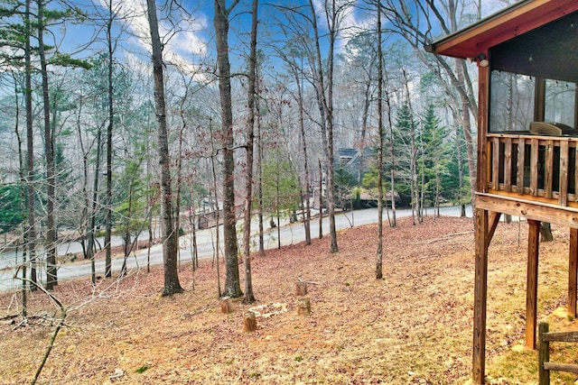 view of yard with a wooded view