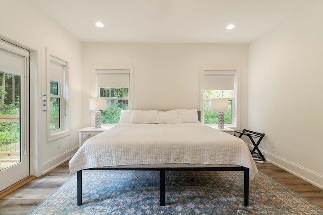 bedroom with multiple windows and wood-type flooring