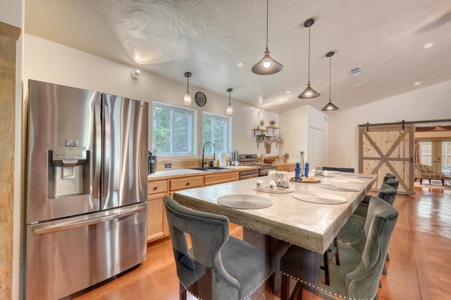 1529 Cedar View Ln, Hiawassee, GA 30546 - dining room featuring finished concrete floors and a barn door