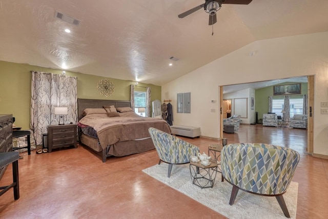 1529 Cedar View Ln, Hiawassee, GA 30546 - bedroom featuring lofted ceiling, electric panel, and a ceiling fan
