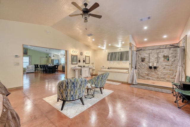 1529 Cedar View Ln, Hiawassee, GA 30546 - living room with vaulted ceiling and ceiling fan