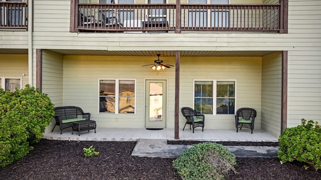 1726 Watercrest Way # B, Young Harris, GA 30582 - view of exterior entry with a balcony, a ceiling fan, and a patio