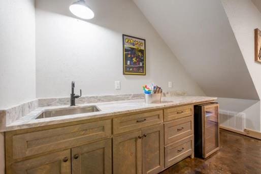 241 Lees Ride, Mccaysville, GA 30555 - bar featuring a sink, lofted ceiling, and beverage cooler