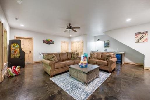 241 Lees Ride, Mccaysville, GA 30555 - living room featuring finished concrete flooring, ceiling fan, recessed lighting, and baseboards