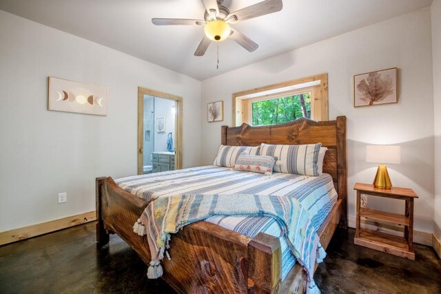 241 Lees Ride, Mccaysville, GA 30555 - bedroom with concrete flooring, ensuite bath, and ceiling fan