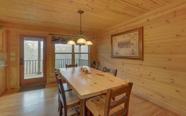 600 Mill Ridge Rd, Hiawassee, GA 30546 - dining room with wood walls, wood ceiling, and light wood-style floors