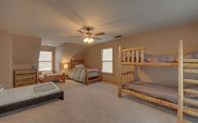 600 Mill Ridge Rd, Hiawassee, GA 30546 - bedroom featuring carpet floors, ceiling fan, visible vents, and multiple windows