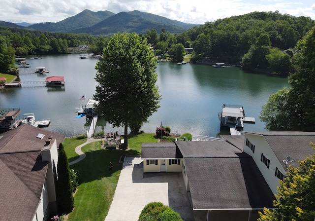 water view featuring a view of trees and a mountain view