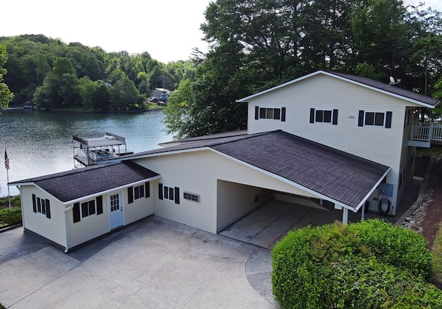 exterior space featuring a water view