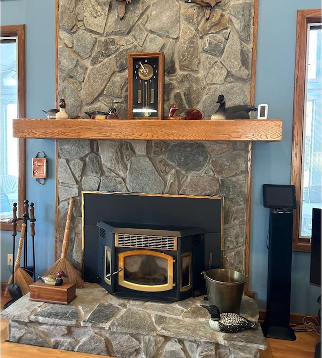 details featuring a wood stove