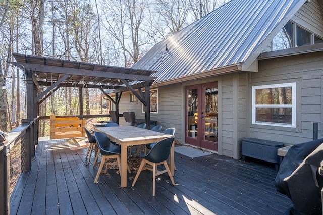 60 Laurel Ridge Ct, Ellijay, GA 30536 - wooden deck featuring french doors and outdoor dining space