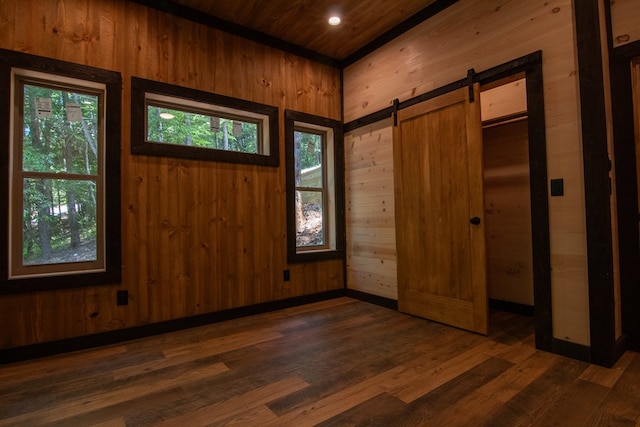 LOT3 Big Crk, Blue Ridge, GA 30513 - unfurnished bedroom featuring multiple windows, wood finished floors, wooden walls, and a barn door