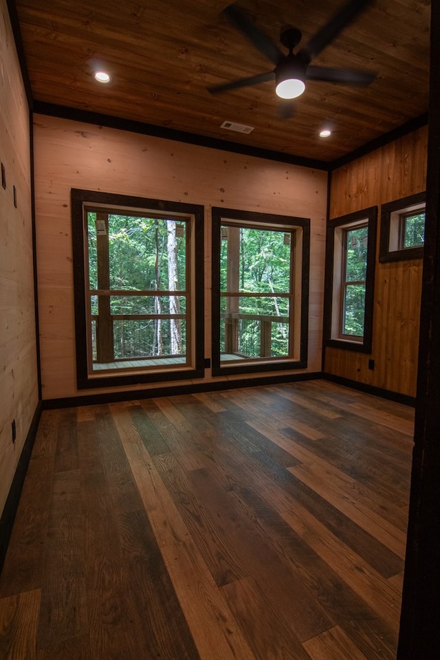 LOT3 Big Crk, Blue Ridge, GA 30513 - unfurnished room with ceiling fan, dark wood-style floors, wood ceiling, wooden walls, and recessed lighting